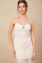 Carmen Kristal Büstiyerli Dantel Midi Elbise