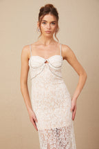 Carmen Kristal Büstiyerli Dantel Midi Elbise