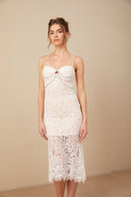 Carmen Kristal Büstiyerli Dantel Midi Elbise