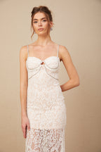 Carmen Kristal Büstiyerli Dantel Midi Elbise