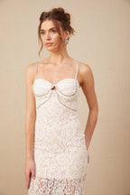 Carmen Kristal Büstiyerli Dantel Midi Elbise