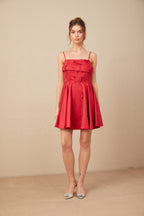 Fleur Kırmızı Kelebek Desenli Fırfırlı Mini Elbise