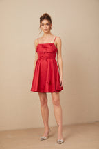 Fleur Kırmızı Kelebek Desenli Fırfırlı Mini Elbise