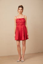 Fleur Kırmızı Kelebek Desenli Fırfırlı Mini Elbise