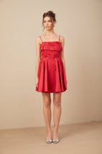 Fleur Kırmızı Kelebek Desenli Fırfırlı Mini Elbise