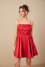 Fleur Kırmızı Kelebek Desenli Fırfırlı Mini Elbise