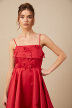 Fleur Kırmızı Kelebek Desenli Fırfırlı Mini Elbise