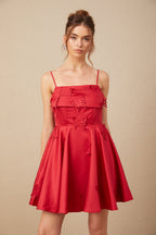 Fleur Kırmızı Kelebek Desenli Fırfırlı Mini Elbise