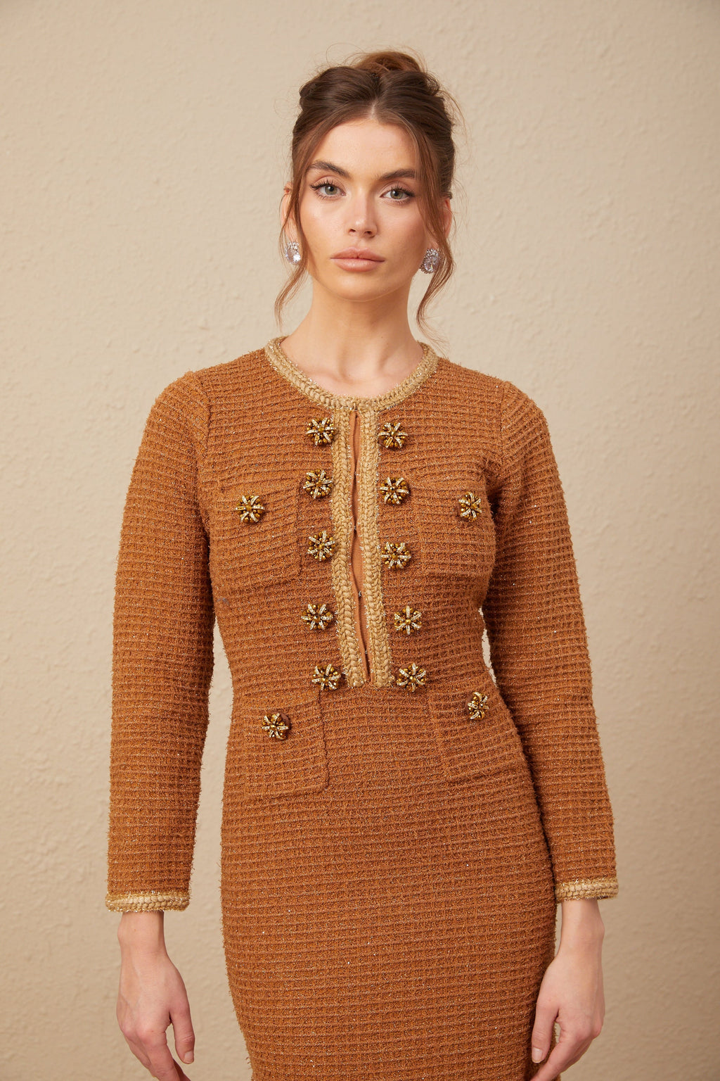 Örgülü Kenarlı Tüvit Elbise