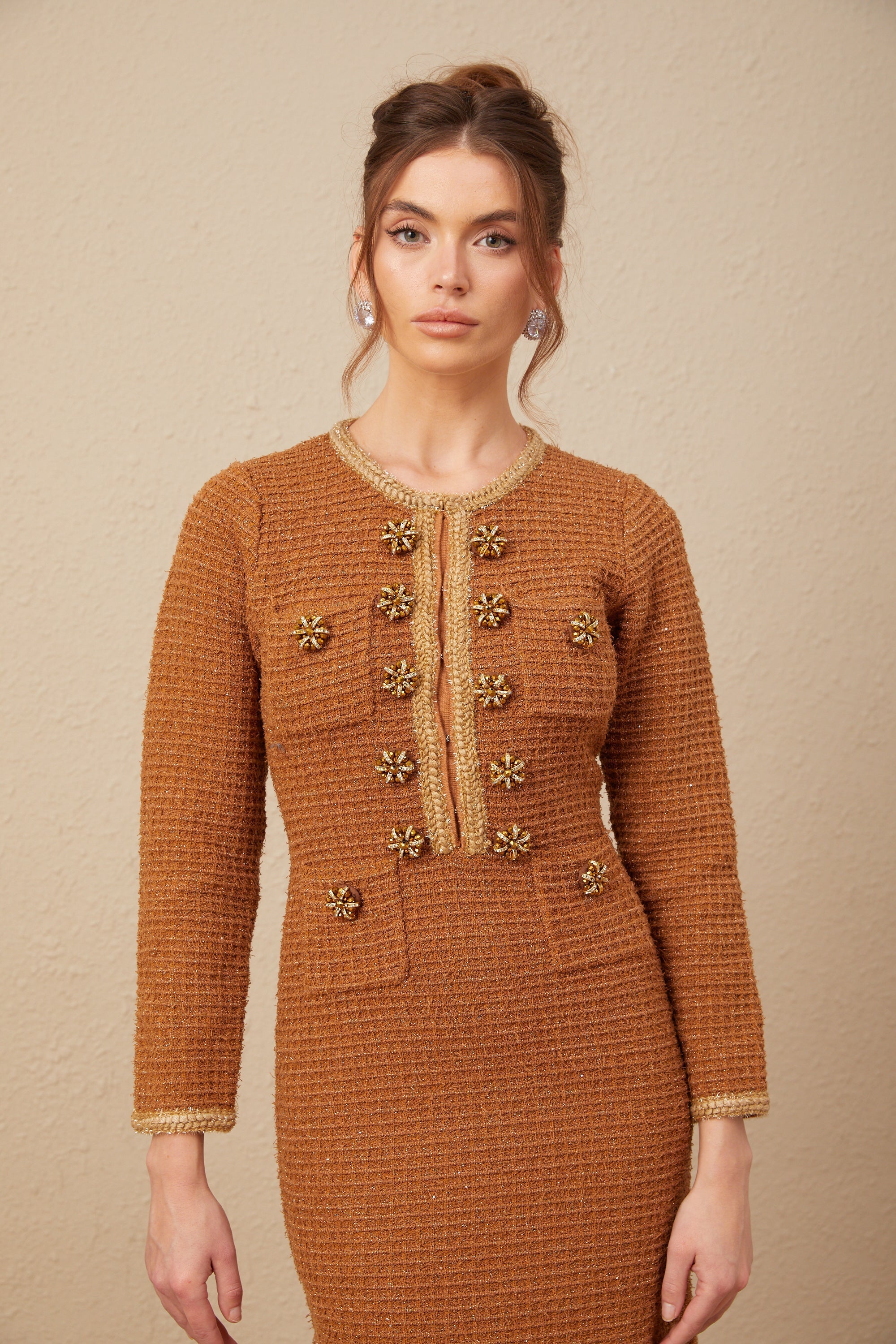 Örgülü Kenarlı Tüvit Elbise