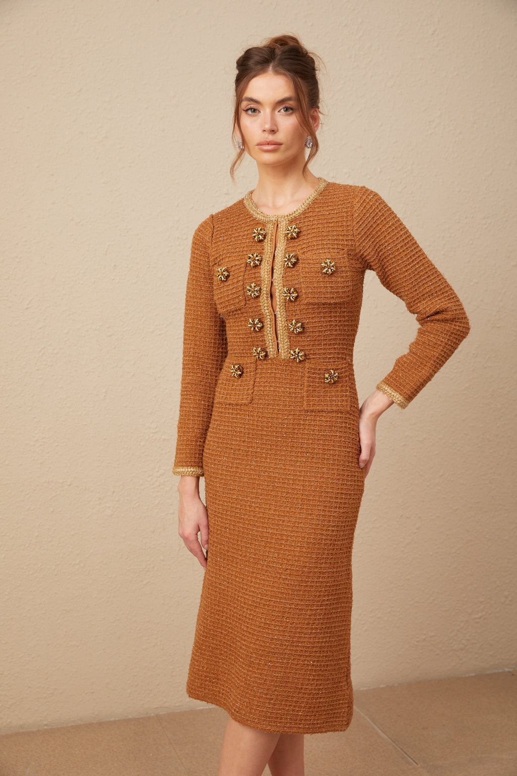 Örgülü Kenarlı Tüvit Elbise