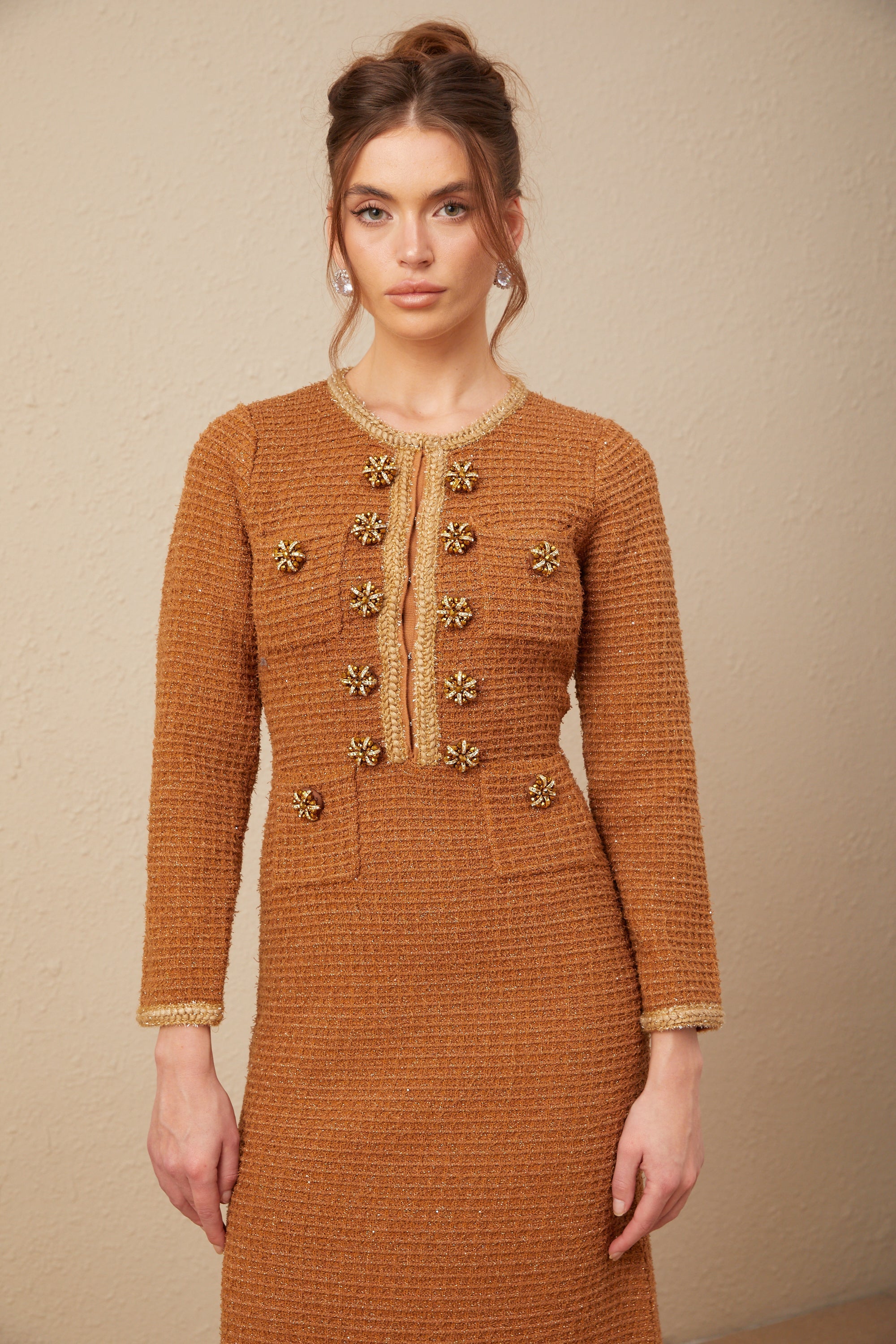 Örgülü Kenarlı Tüvit Elbise