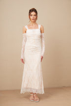 Michelle raglan kollu çiçek desenli dantel maxi elbise