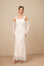 Michelle raglan kollu çiçek desenli dantel maxi elbise