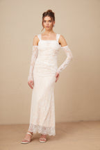 Michelle raglan kollu çiçek desenli dantel maxi elbise