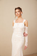 Michelle raglan kollu çiçek desenli dantel maxi elbise