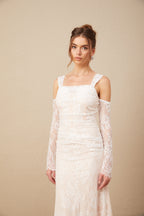 Michelle raglan kollu çiçek desenli dantel maxi elbise