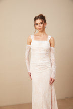 Michelle raglan kollu çiçek desenli dantel maxi elbise