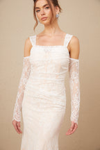 Michelle raglan kollu çiçek desenli dantel maxi elbise