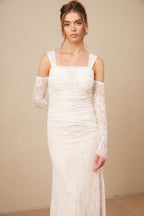 Michelle raglan kollu çiçek desenli dantel maxi elbise