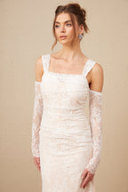 Michelle raglan kollu çiçek desenli dantel maxi elbise