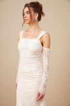 Michelle raglan kollu çiçek desenli dantel maxi elbise