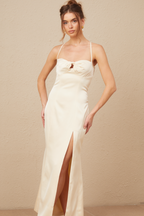 Estelle Büstiyer Detaylı Bükümlü Saten Maxi Elbise