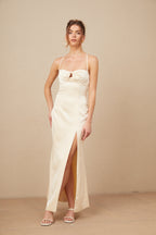 Estelle Büstiyer Detaylı Bükümlü Saten Maxi Elbise