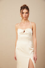 Estelle Büstiyer Detaylı Bükümlü Saten Maxi Elbise