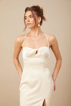 Estelle Büstiyer Detaylı Bükümlü Saten Maxi Elbise