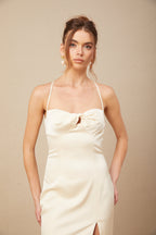 Estelle Büstiyer Detaylı Bükümlü Saten Maxi Elbise