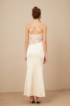 Estelle Büstiyer Detaylı Bükümlü Saten Maxi Elbise