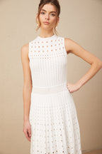 Charlotte Beyaz Kolsuz Kesik Detaylı Triko Midi Elbise