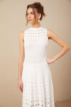 Charlotte Beyaz Kolsuz Kesik Detaylı Triko Midi Elbise