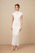 Joséphine Yatay Çizgi Desenli Tül Midi Elbise