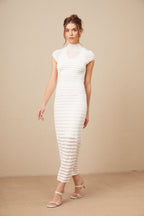 Joséphine Yatay Çizgi Desenli Tül Midi Elbise