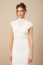 Joséphine Yatay Çizgi Desenli Tül Midi Elbise