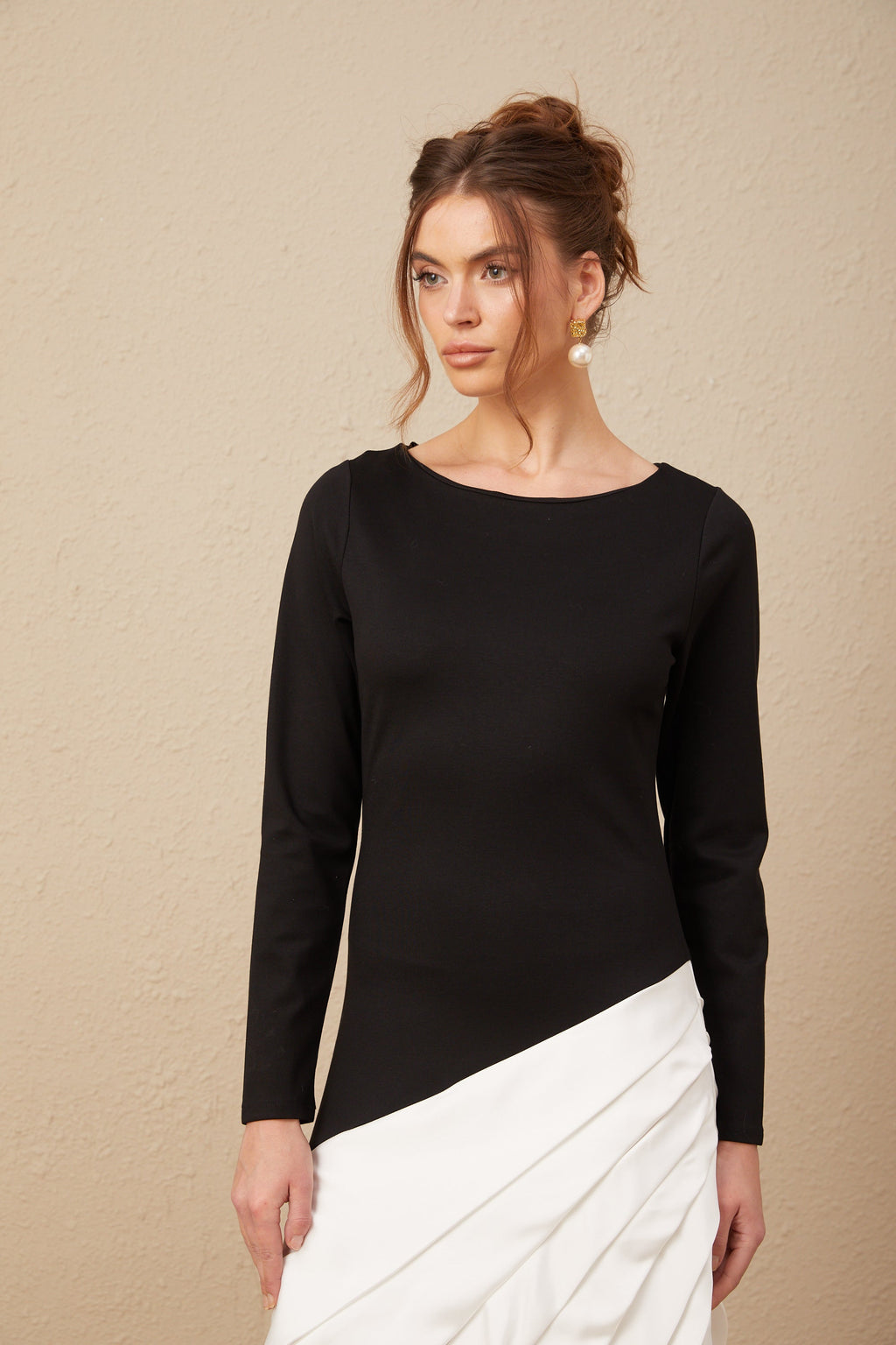 Sofia renk bloklu plise maxi elbise