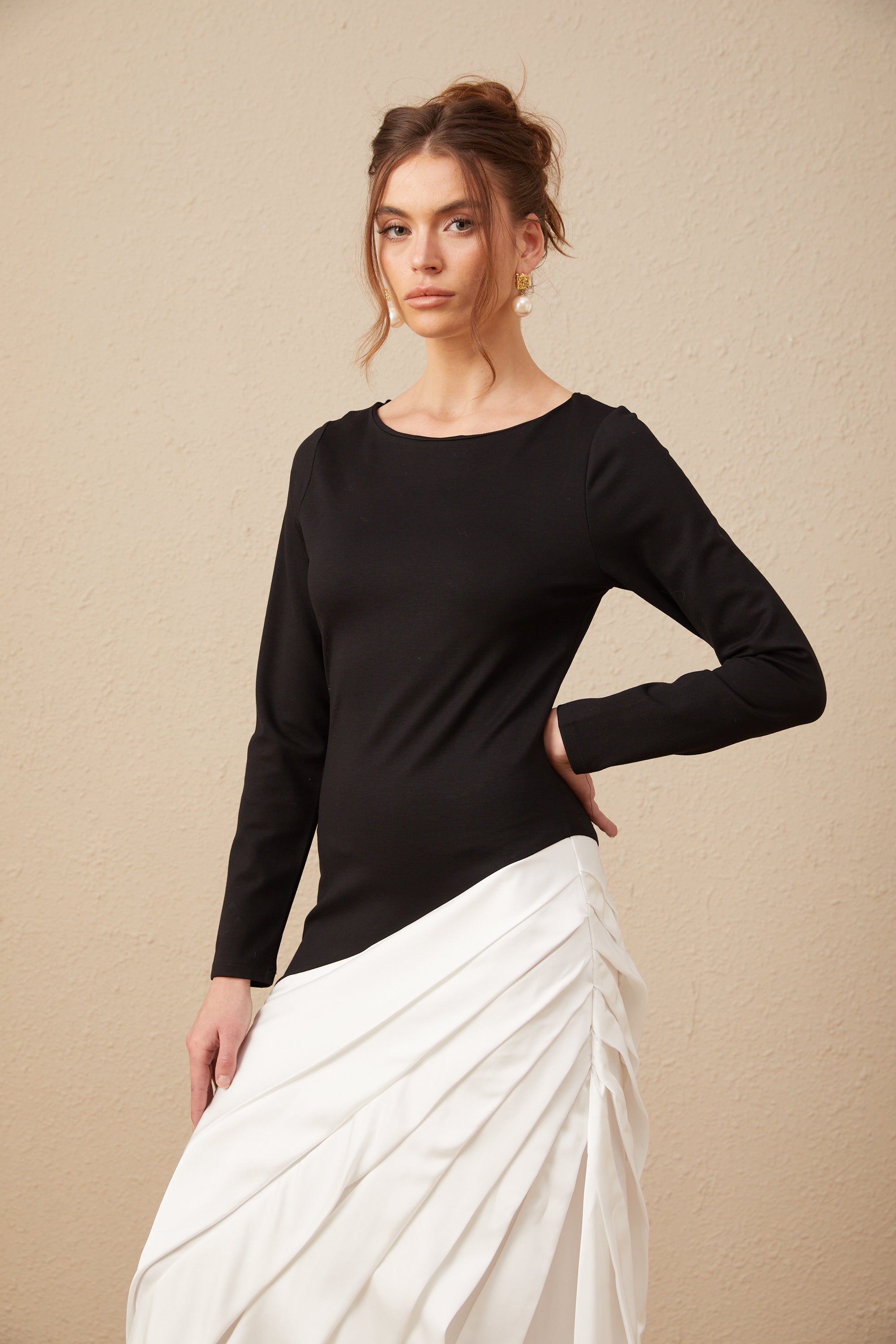 Sofia renk bloklu plise maxi elbise