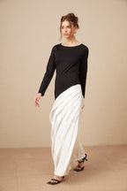 Sofia renk bloklu plise maxi elbise