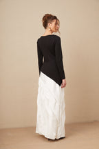 Sofia renk bloklu plise maxi elbise