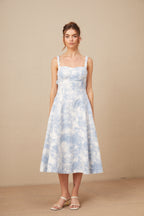 Léonie Kalp Monogramlı Jakarlı Kot Midi Elbise