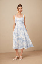 Léonie Kalp Monogramlı Jakarlı Kot Midi Elbise