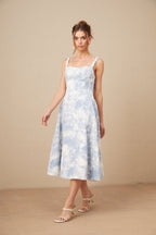 Léonie Kalp Monogramlı Jakarlı Kot Midi Elbise