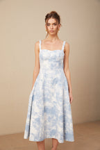 Léonie Kalp Monogramlı Jakarlı Kot Midi Elbise