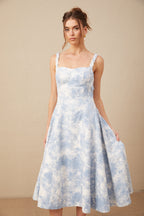 Léonie Kalp Monogramlı Jakarlı Kot Midi Elbise