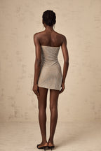 Pénélope taşlı süslemeli kesik mini elbise