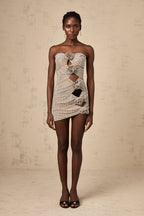 Pénélope taşlı süslemeli kesik mini elbise