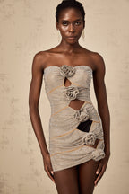 Pénélope taşlı süslemeli kesik mini elbise