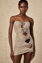 Pénélope taşlı süslemeli kesik mini elbise